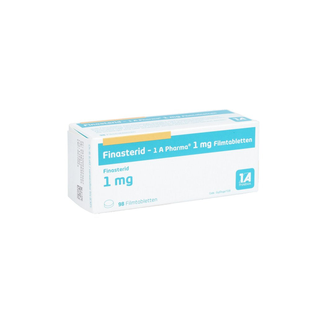 Das Produktfoto zeigt Finasterid-1a Pharma 1 Mg Filmtabletten (98 stk) PZN 09322366