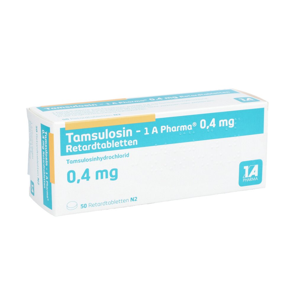 Das Produktfoto zeigt Tamsulosin-1a Pharma 0,4 Mg Retardtabletten (50 stk) PZN 09322745