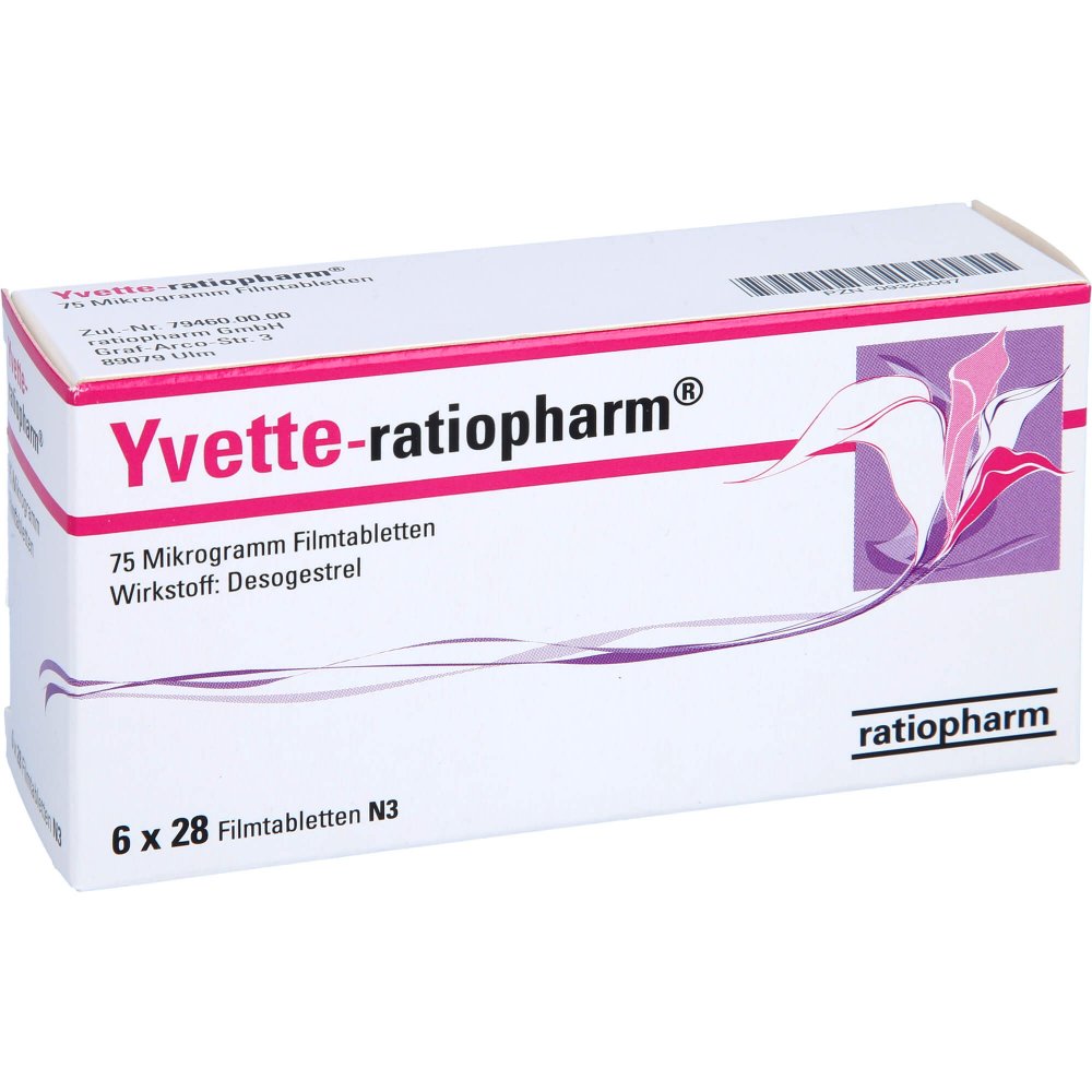 Das Produktfoto zeigt Yvette-Ratiopharm 75 Mikrogramm Filmtabletten (168 stk) PZN 09326097