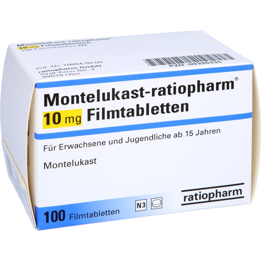 Das Produktfoto zeigt Montelukast-Ratiopharm 10 Mg Filmtabletten (100 stk) PZN 09326335