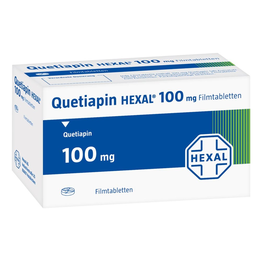 Das Produktfoto zeigt Quetiapin Hexal 100 Mg Filmtabletten (50 stk) PZN 09339177