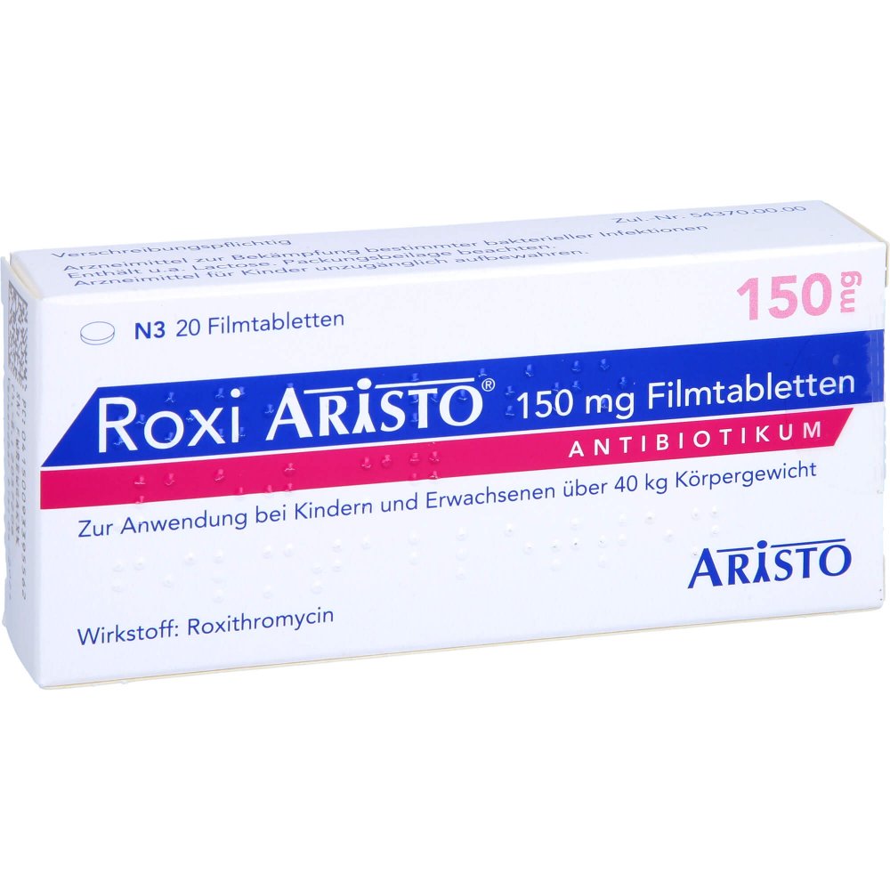 Das Produktfoto zeigt Roxi Aristo 150 Mg Filmtabletten (20 stk) PZN 09339556