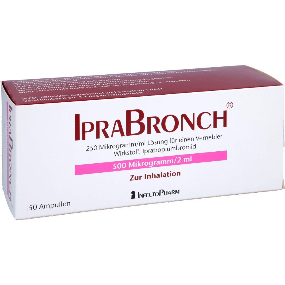 Das Produktfoto zeigt Iprabronch 500 Μg/2 Ml Lösung F.E.Vernebler (50 stk) PZN 09384551