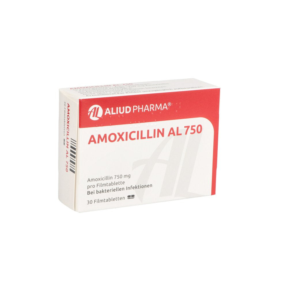 Das Produktfoto zeigt Amoxicillin Al 750 Filmtabletten (30 stk) PZN 09424411