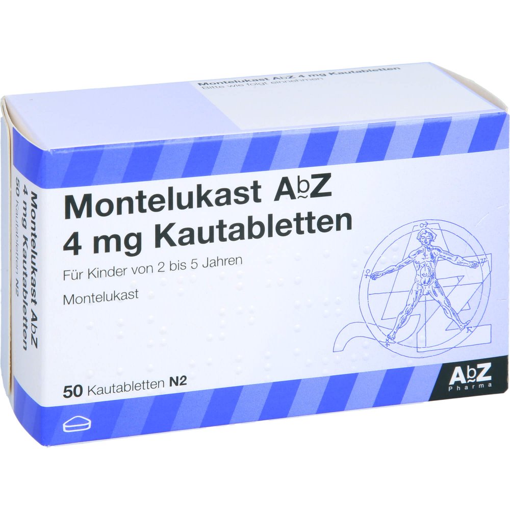 Das Produktfoto zeigt Montelukast Abz 4 Mg Kautabletten (50 stk) PZN 09434562