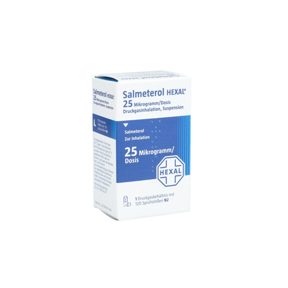 Das Produktfoto zeigt Salmeterol Hexal 120 Hub Dosieraerosol (1 stk) PZN 09439826