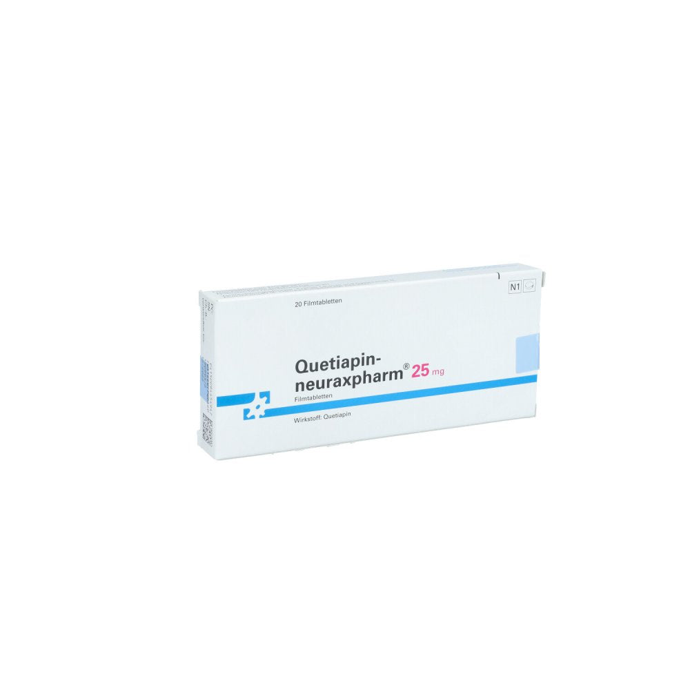 Das Produktfoto zeigt Quetiapin-Neuraxpharm 25 Mg Filmtabletten (20 stk) PZN 09445494