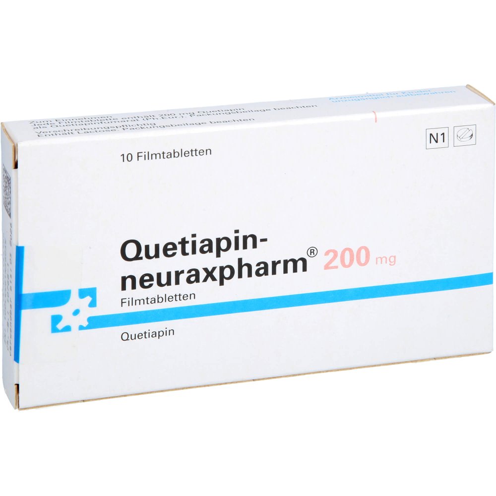 Das Produktfoto zeigt Quetiapin-Neuraxpharm 200 Mg Filmtabletten (10 stk) PZN 09445672