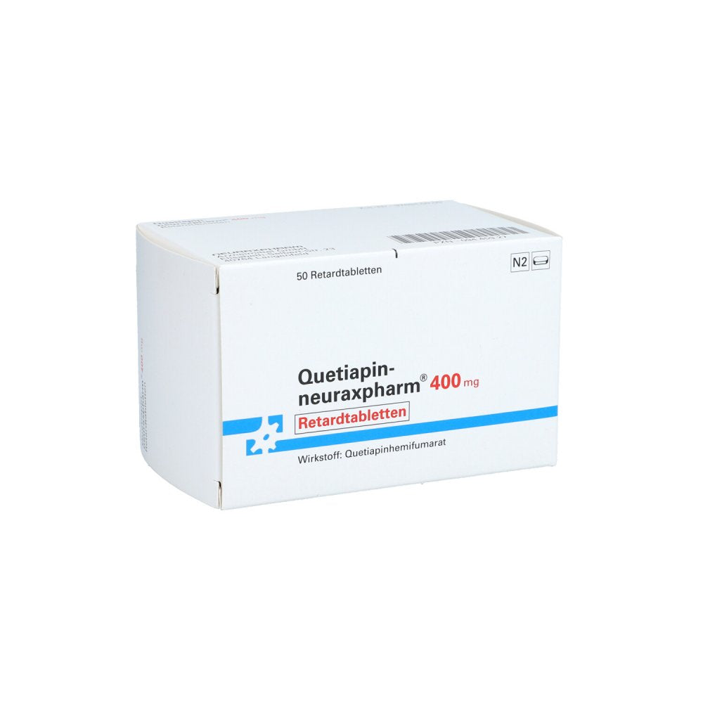 Das Produktfoto zeigt Quetiapin-Neuraxpharm 400 Mg Retardtabletten (50 stk) PZN 09445927