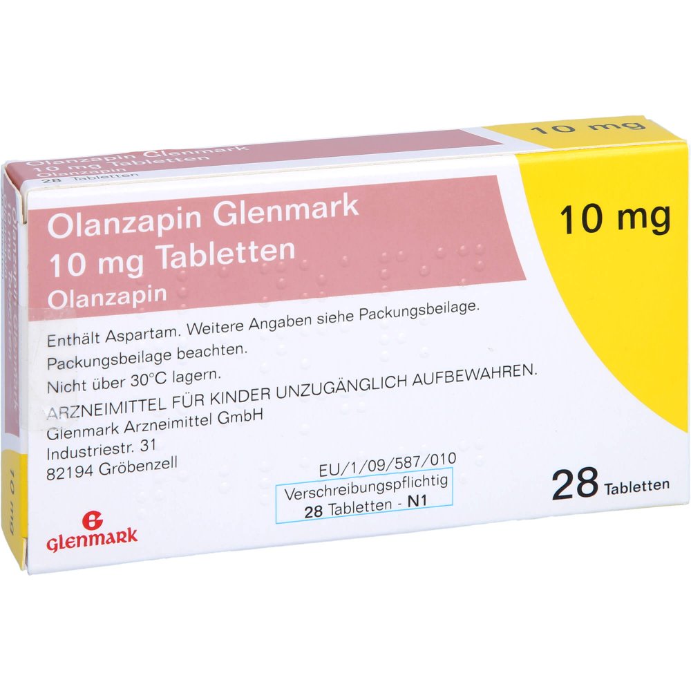Das Produktfoto zeigt Olanzapin Glenmark 10 Mg Tabletten (28 stk) PZN 09465999