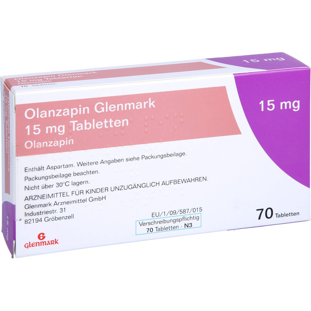 Das Produktfoto zeigt Olanzapin Glenmark 15 Mg Tabletten (70 stk) PZN 09466071