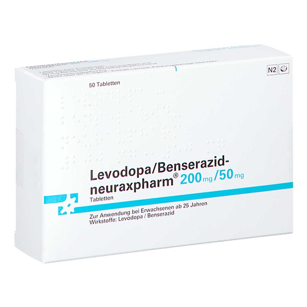 Das Produktfoto zeigt Levodopa/Benserazid-Neuraxpharm 200 Mg/50 Mg Tabl. (50 stk) PZN 09467751