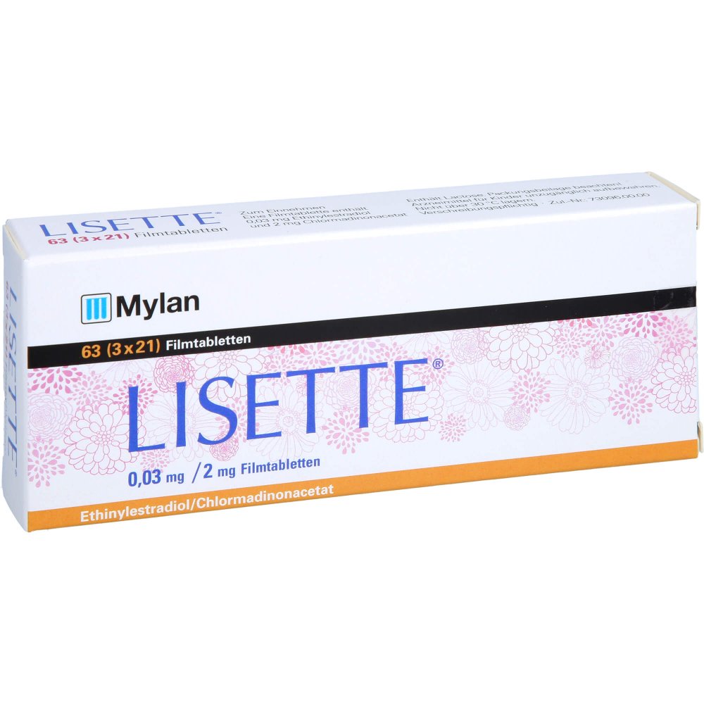 Das Produktfoto zeigt Lisette 0,03 Mg/2 Mg Filmtabletten (63 stk) PZN 09476684
