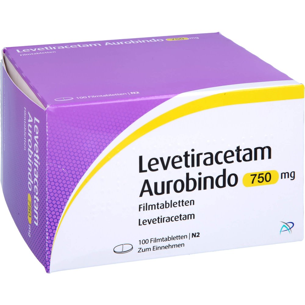 Das Produktfoto zeigt Levetiracetam Aurobindo 750 Mg Filmtabletten (100 stk) PZN 09478743