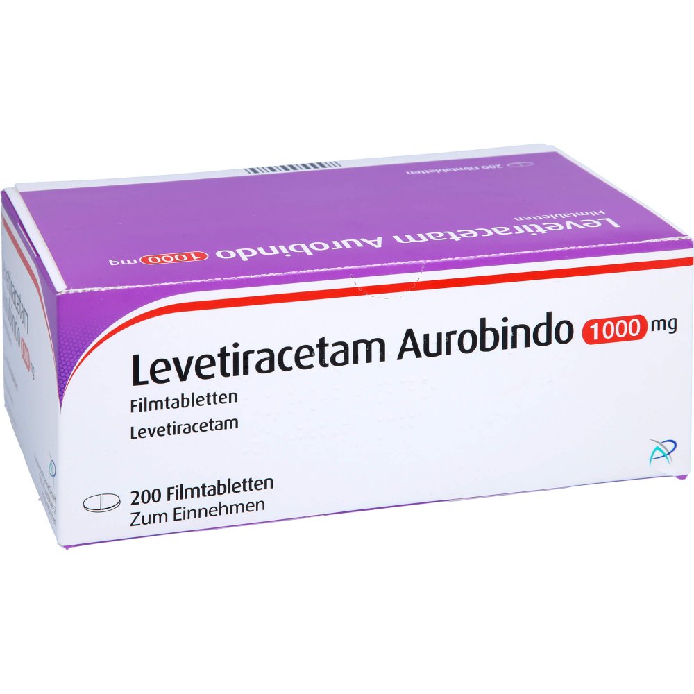 Das Produktfoto zeigt Levetiracetam Aurobindo 1000 Mg Filmtabletten (200 stk) PZN 09478795