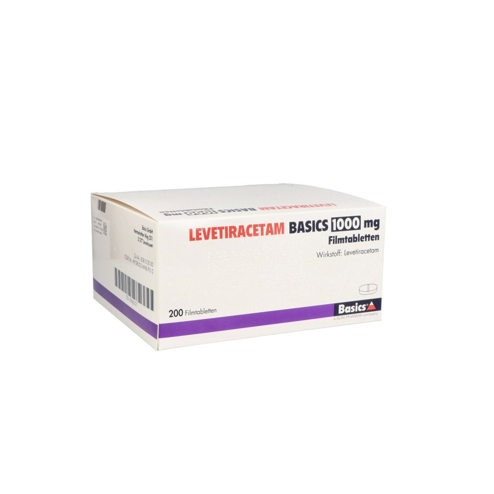 Das Produktfoto zeigt Levetiracetam Basics 1000 Mg Filmtabletten (200 stk) PZN 09483017