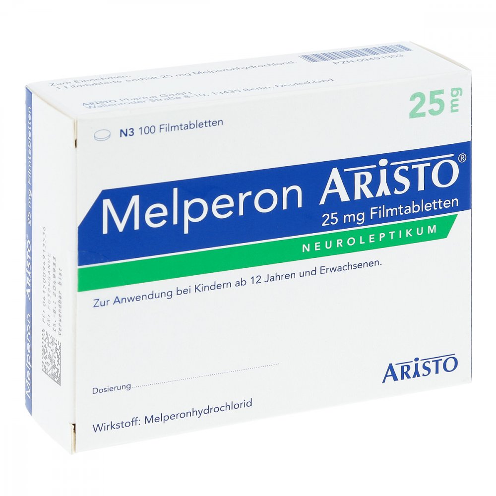 Das Produktfoto zeigt Melperon Aristo 25 Mg Filmtabletten (100 stk) PZN 09491353