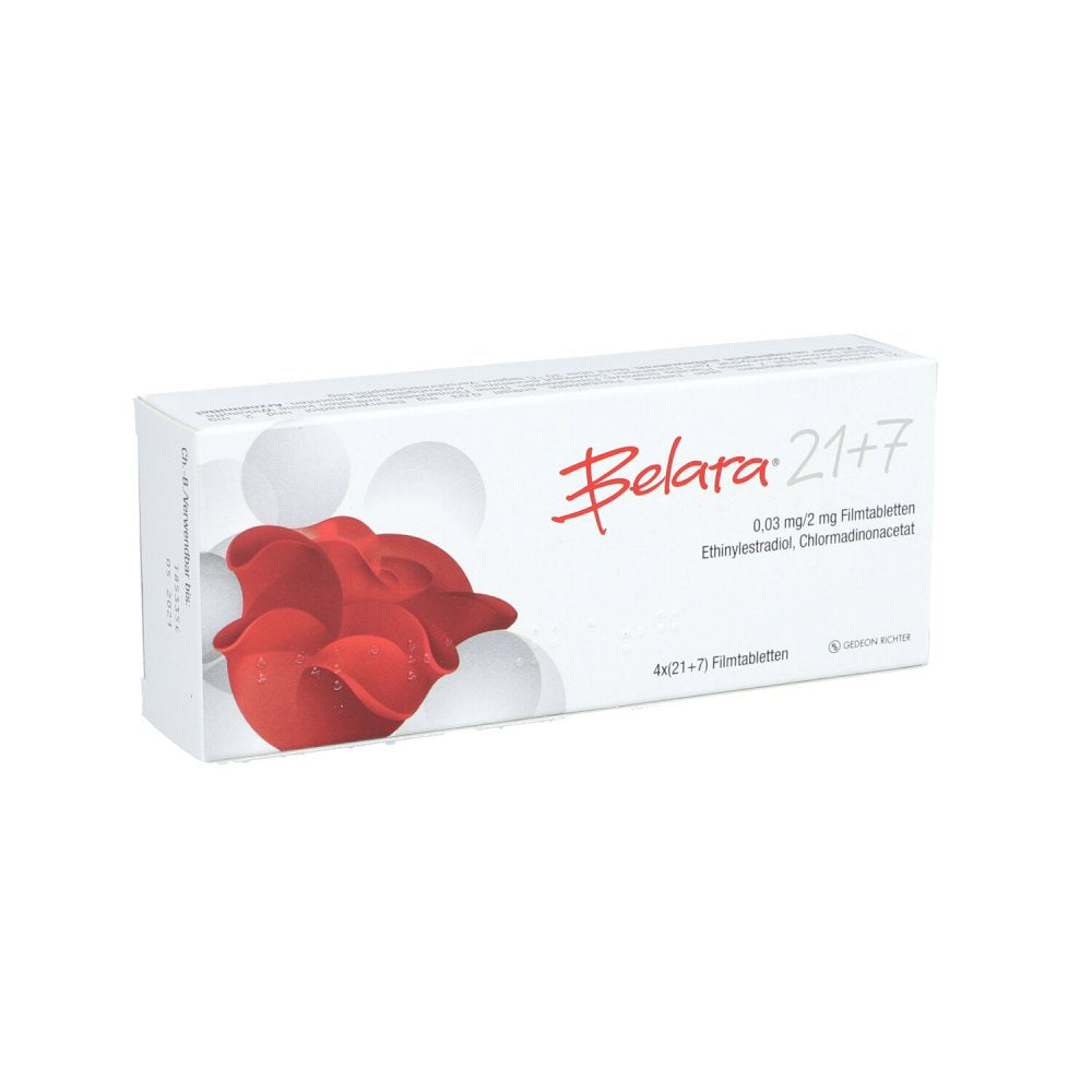 Das Produktfoto zeigt Belara 21+7 Filmtabletten (4X28 stk) PZN 09505167