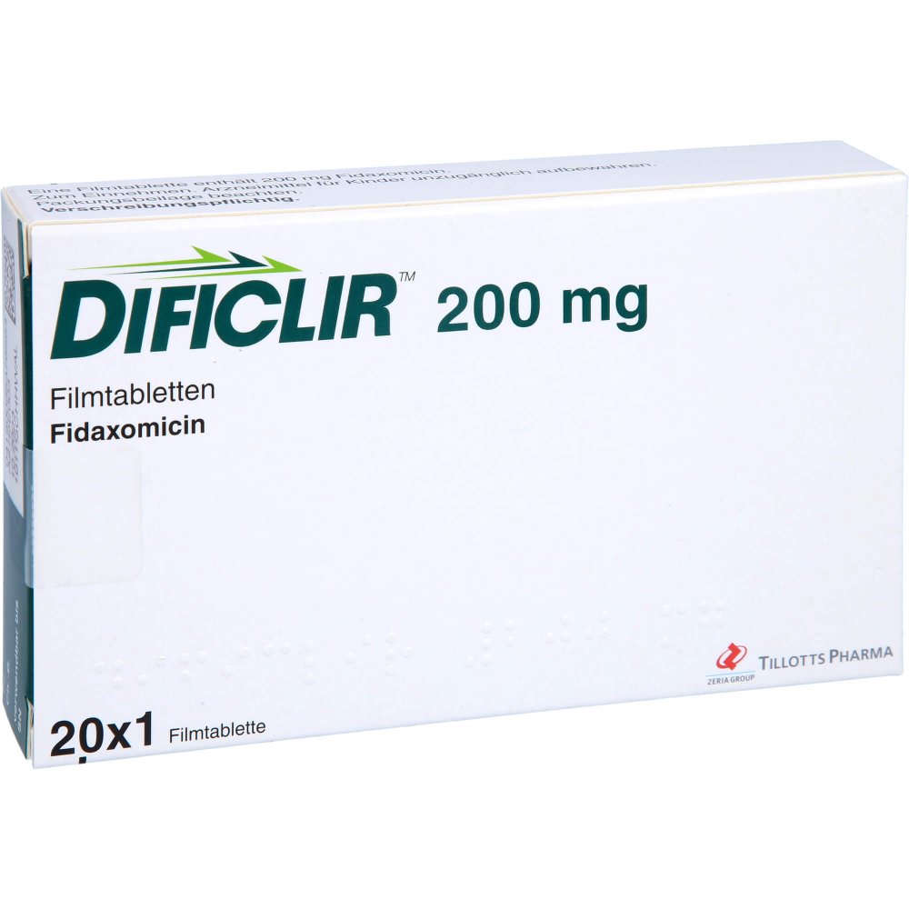 Das Produktfoto zeigt Dificlir 200 Mg Filmtabletten (20 stk) PZN 09537658