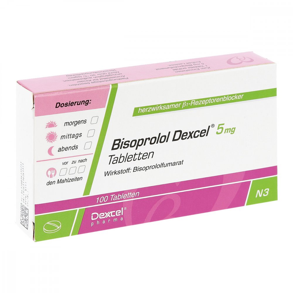 Das Produktfoto zeigt Bisoprolol Dexcel 5 Mg Tabletten (100 stk) PZN 09611923