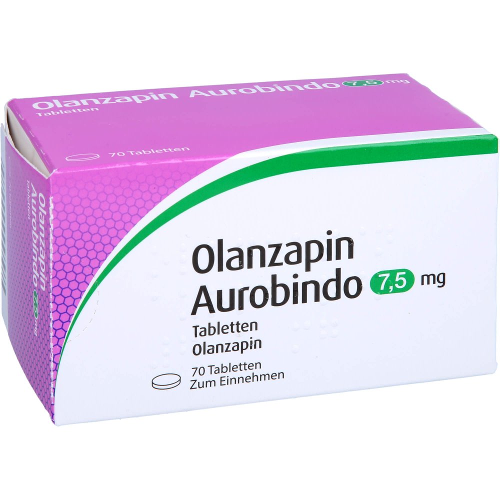 Das Produktfoto zeigt Olanzapin Aurobindo 7,5 Mg Tabletten (70 stk) PZN 09618256