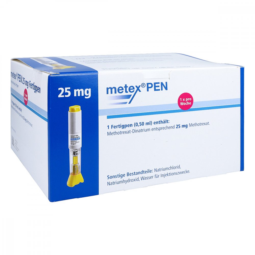 Das Produktfoto zeigt Metex Pen 25 Mg (50mg/Ml) Inj.-Lsg.I.E.Fertigpen (12 stk) PZN 09668461