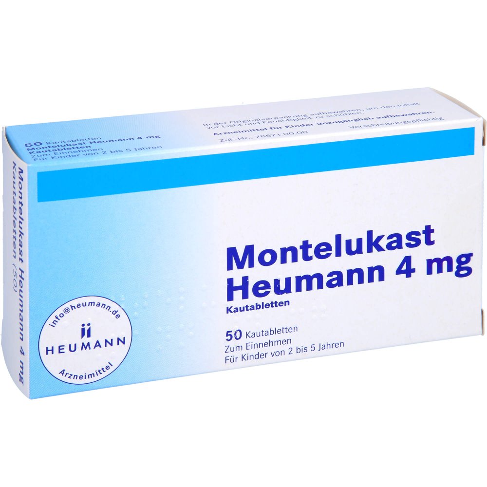 Das Produktfoto zeigt Montelukast Heumann 4 Mg Kautabletten (50 stk) PZN 09673485