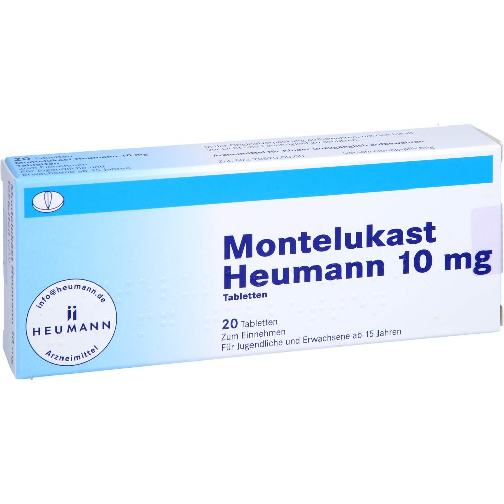 Das Produktfoto zeigt Montelukast Heumann 10 Mg Tabletten (20 stk) PZN 09673545