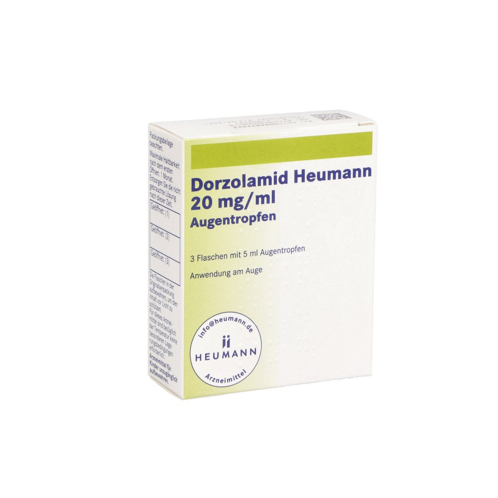 Das Produktfoto zeigt Dorzolamid Heumann 20 Mg/Ml Augentropfen (3X5 ml) PZN 09687292