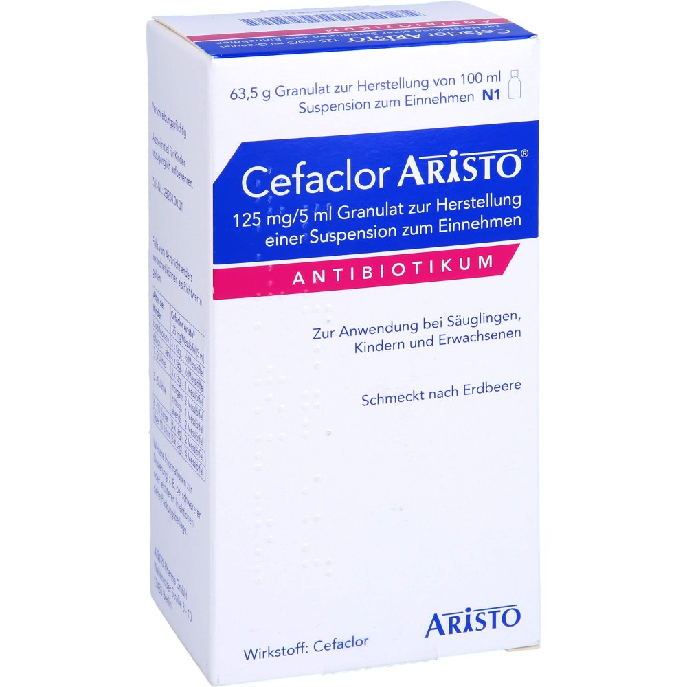 Das Produktfoto zeigt Cefaclor Aristo 125 Mg/5 Ml Gran.Z.Susp.-Herstell. (100 ml) PZN 09688179