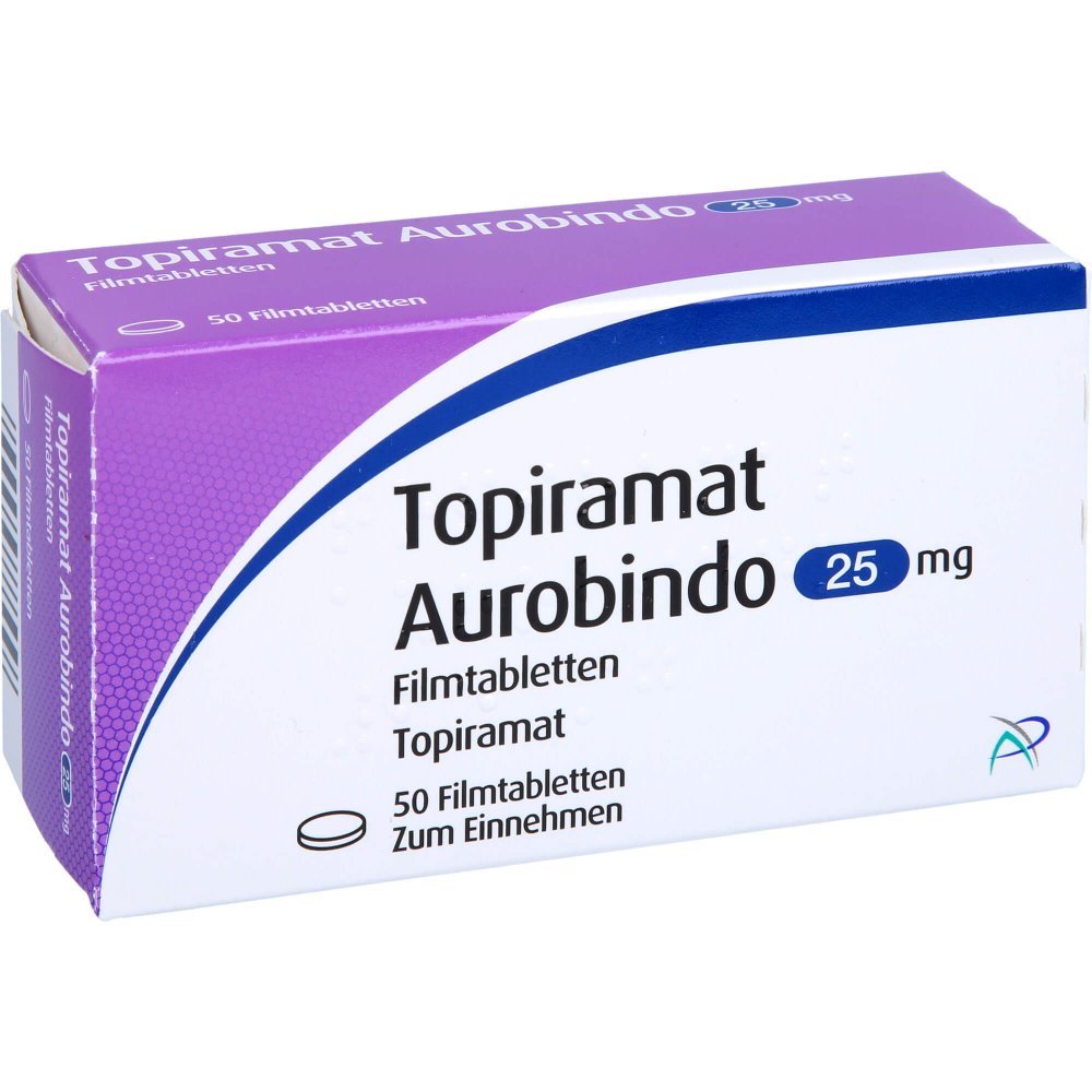 Das Produktfoto zeigt Topiramat Aurobindo 25 Mg Filmtabletten (50 stk) PZN 09713753