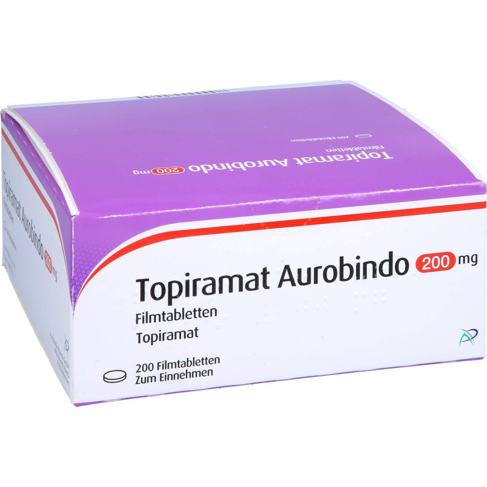 Das Produktfoto zeigt Topiramat Aurobindo 200 Mg Filmtabletten (200 stk) PZN 09713888