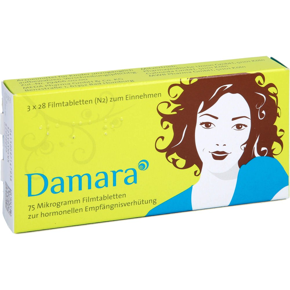 Das Produktfoto zeigt Damara 75 Mikrogramm Filmtabletten (3X28 stk) PZN 09714793