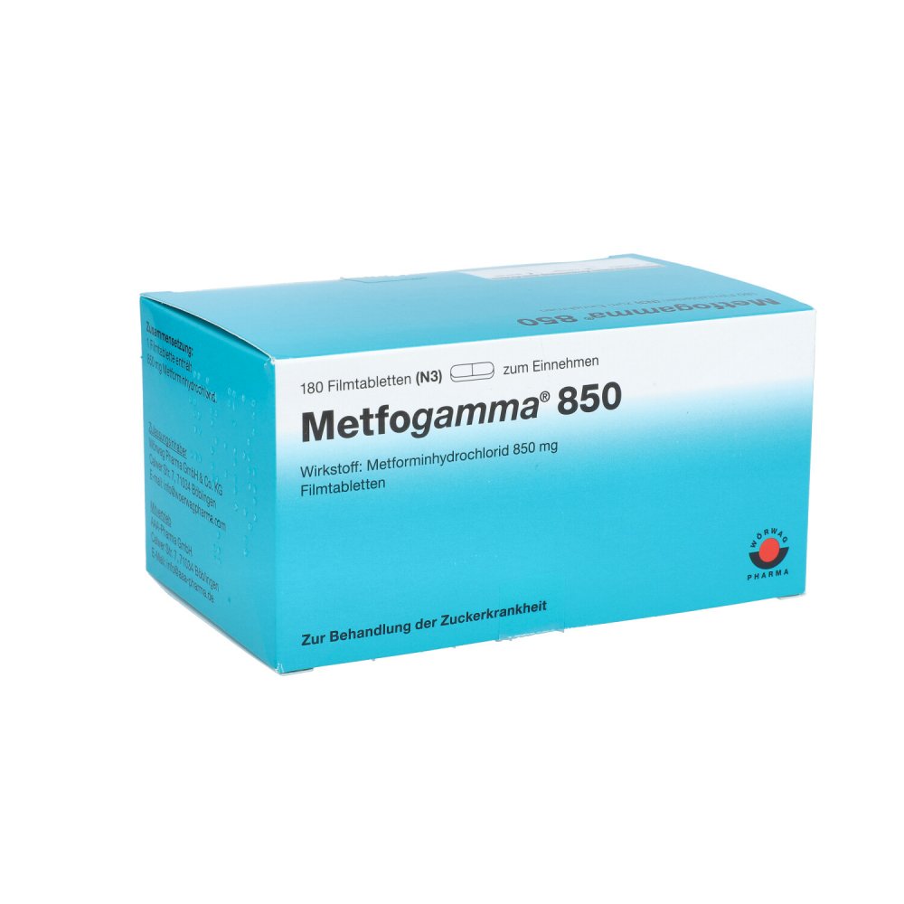 Das Produktfoto zeigt Metfogamma 850 Mg Filmtabletten (180 stk) PZN 09718147