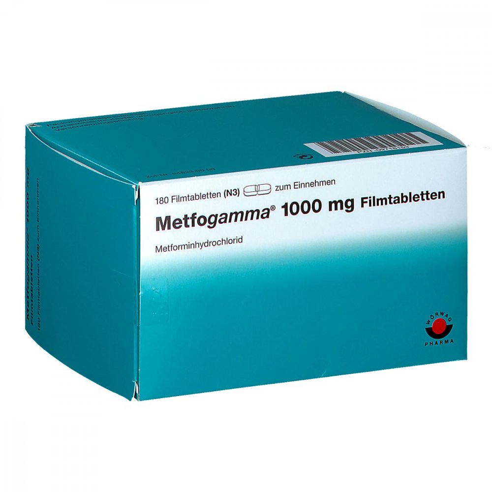 Das Produktfoto zeigt Metfogamma 1.000 Mg Filmtabletten (180 stk) PZN 09718153