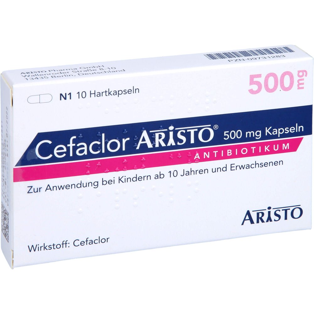 Das Produktfoto zeigt Cefaclor Aristo 500 Mg Hartkapseln (10 stk) PZN 09731283