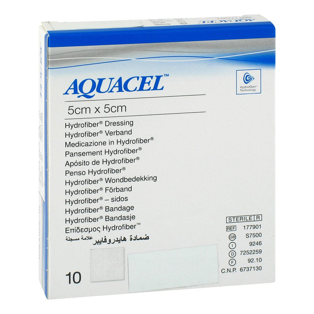 Das Produktfoto zeigt Aquacel Hydrosorption 5x5 Cm Steril Kompressen (10 stk) PZN 09756188