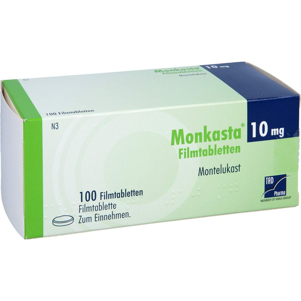 Das Produktfoto zeigt Monkasta 10 Mg Filmtabletten (100 stk) PZN 09765046