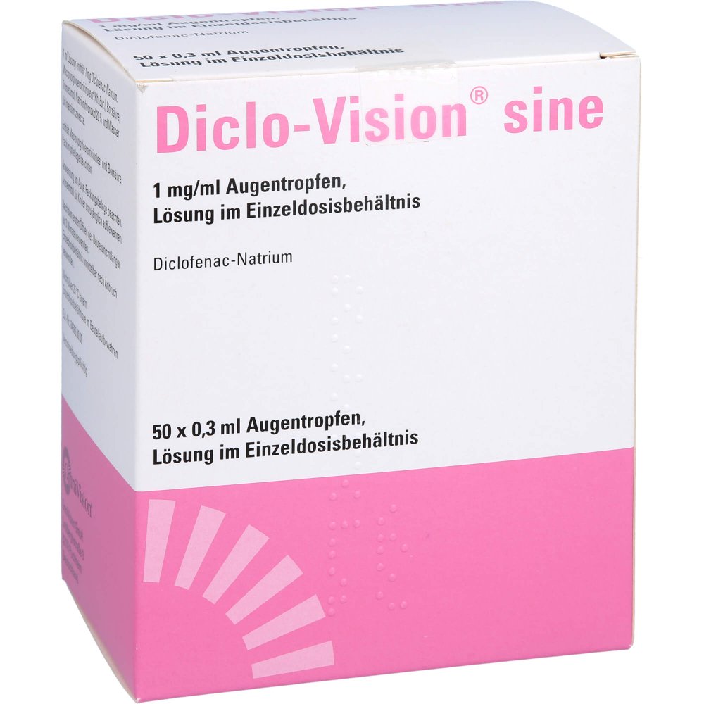Das Produktfoto zeigt Diclo-Vision Sine 1mg/Ml Augentr. Single-Dose Unit (50X0.3 ml) PZN 09777411