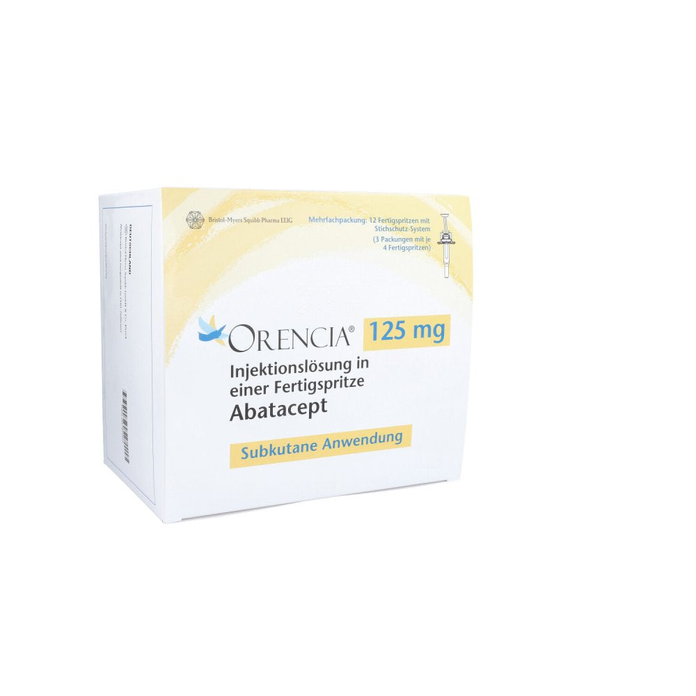 Das Produktfoto zeigt Orencia 125 Mg Injektionslösung I.E.Fertigspritze (3X4 stk) PZN 09780399