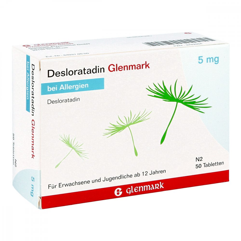Das Produktfoto zeigt Desloratadin Glenmark 5 Mg Tabletten (50 stk) PZN 09782984