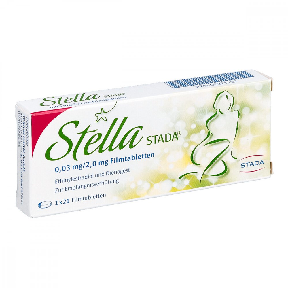 Das Produktfoto zeigt Stella Stada 0,03 Mg/2 Mg Filmtabletten (21 stk) PZN 09921227
