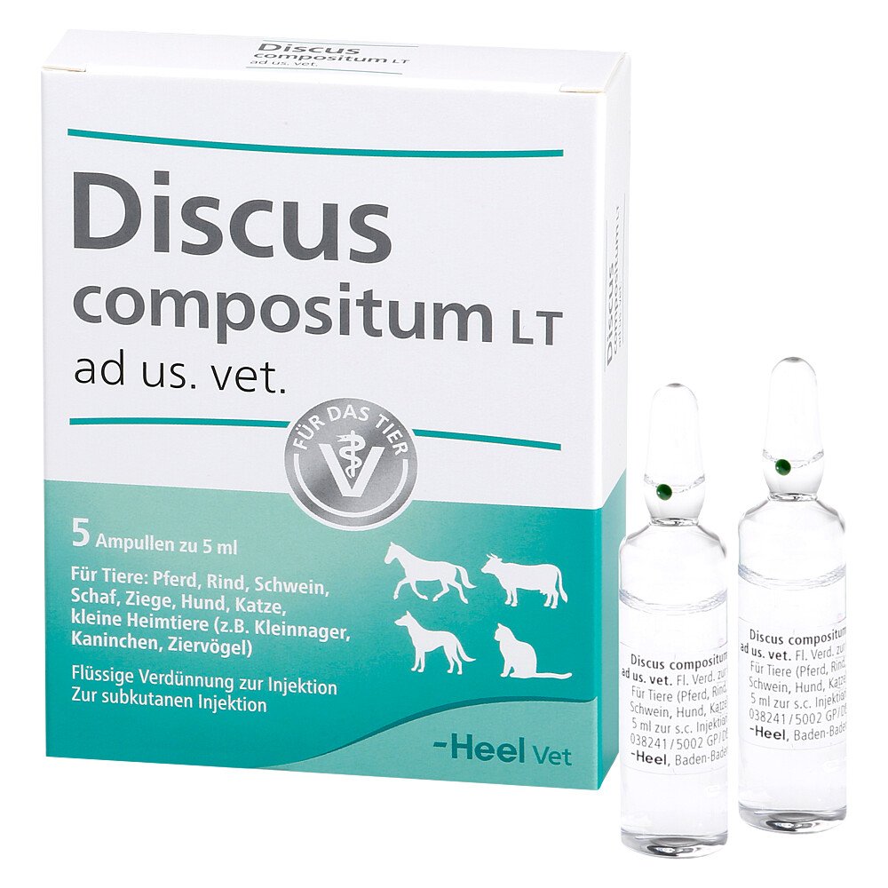Das Produktfoto zeigt Discus Compositum Lt Ad Us.Vet.Ampullen (5 stk) PZN 09921316