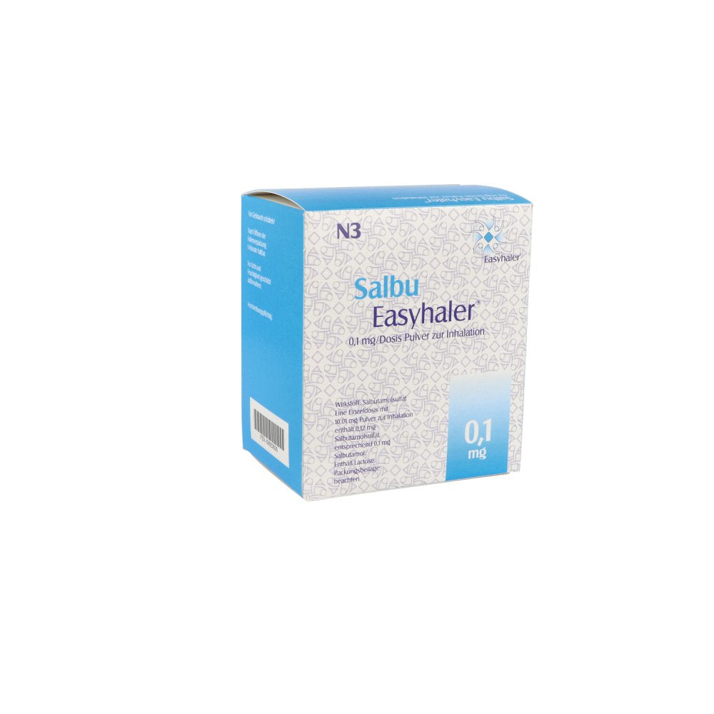 Das Produktfoto zeigt Salbu Easyhaler 0,1 Mg/Dosis 3x200 Ed Plv.Z.Inhal. (3 stk) PZN 09923628