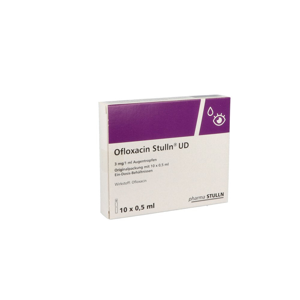 Das Produktfoto zeigt Ofloxacin Stulln Ud 3 Mg/1 Ml Atr.I.Einzeldosisb. (10X0.5 ml) PZN 09924042