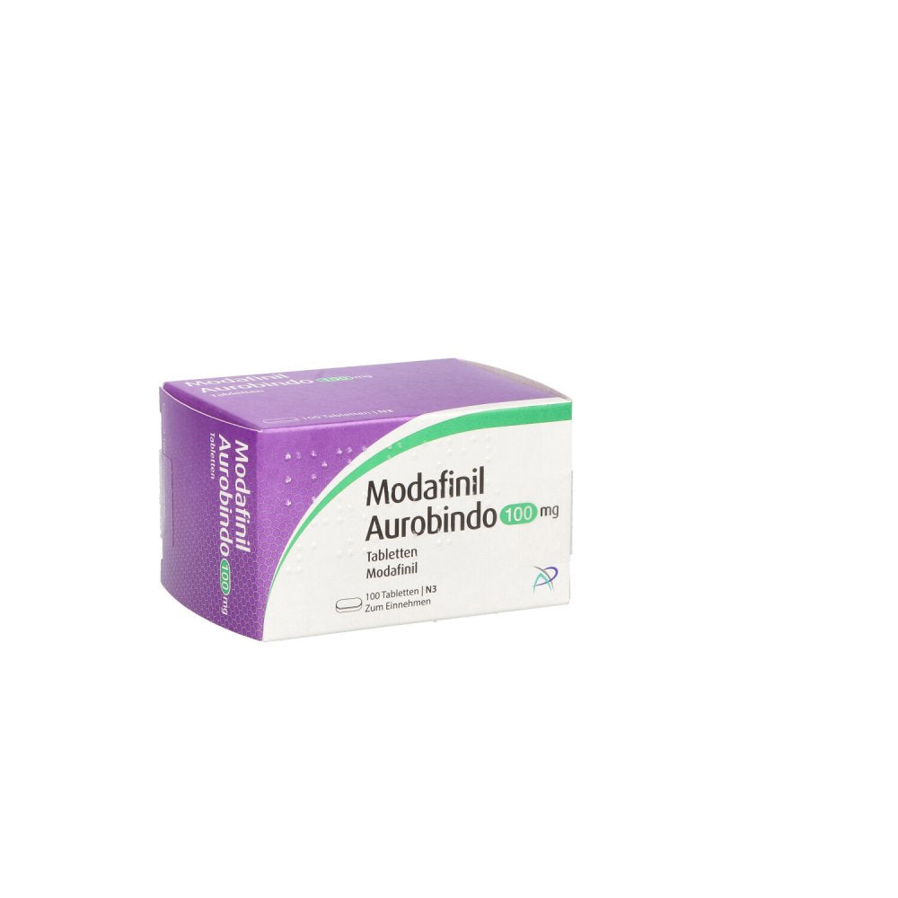 Das Produktfoto zeigt Modafinil Aurobindo 100 Mg Tabletten (100 stk) PZN 09925254