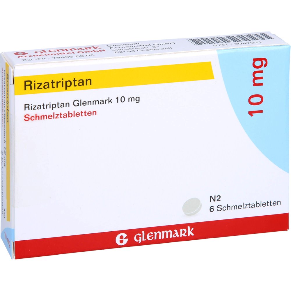 Das Produktfoto zeigt Rizatriptan Glenmark 10 Mg Schmelztabletten (6 stk) PZN 09947221