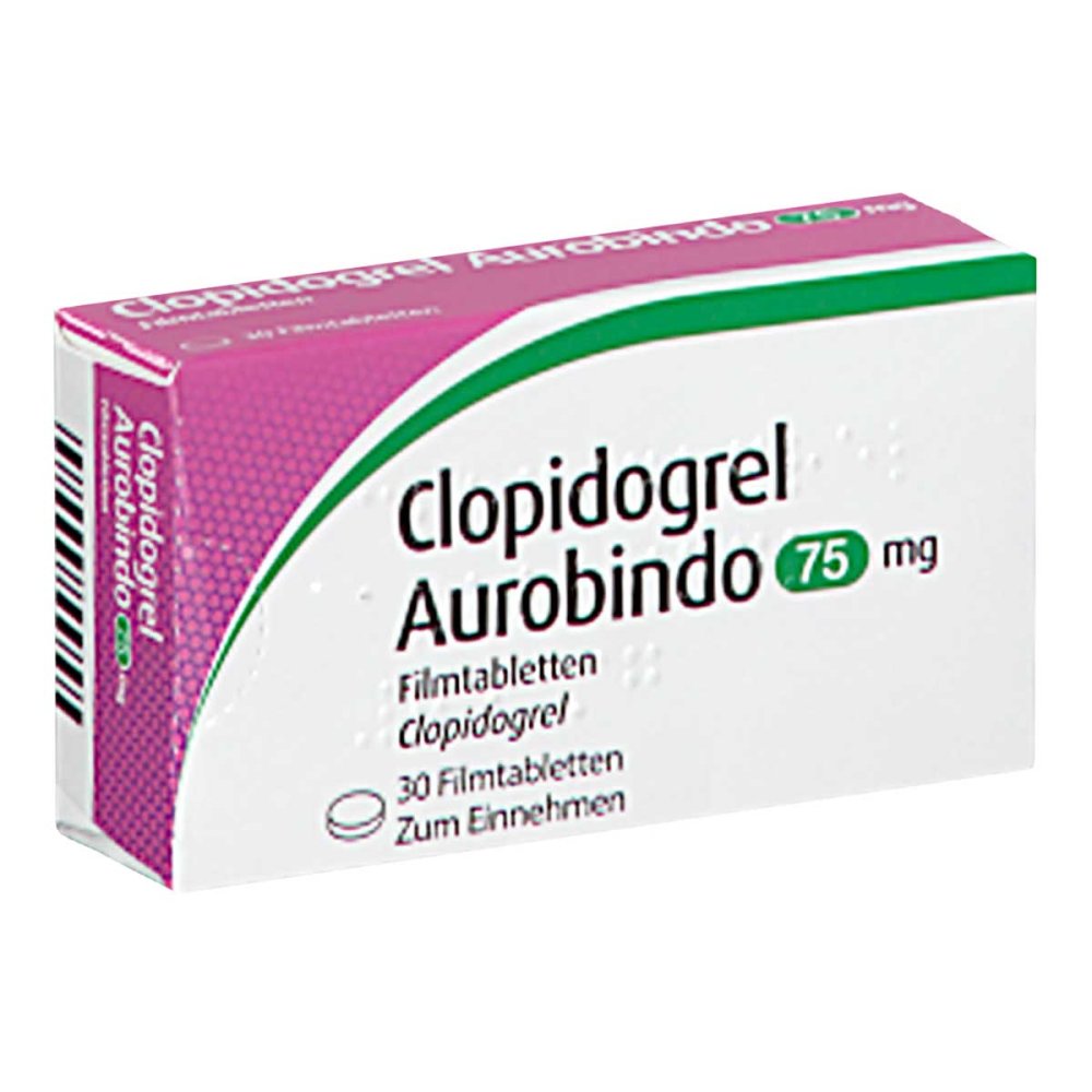 Das Produktfoto zeigt Clopidogrel Aurobindo 75 Mg Filmtabletten (30 stk) PZN 10012731