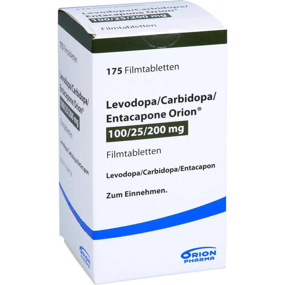 Das Produktfoto zeigt Levodopa/Carbidopa/Entacapone Orion 100/25/200 (175 stk) PZN 10018308