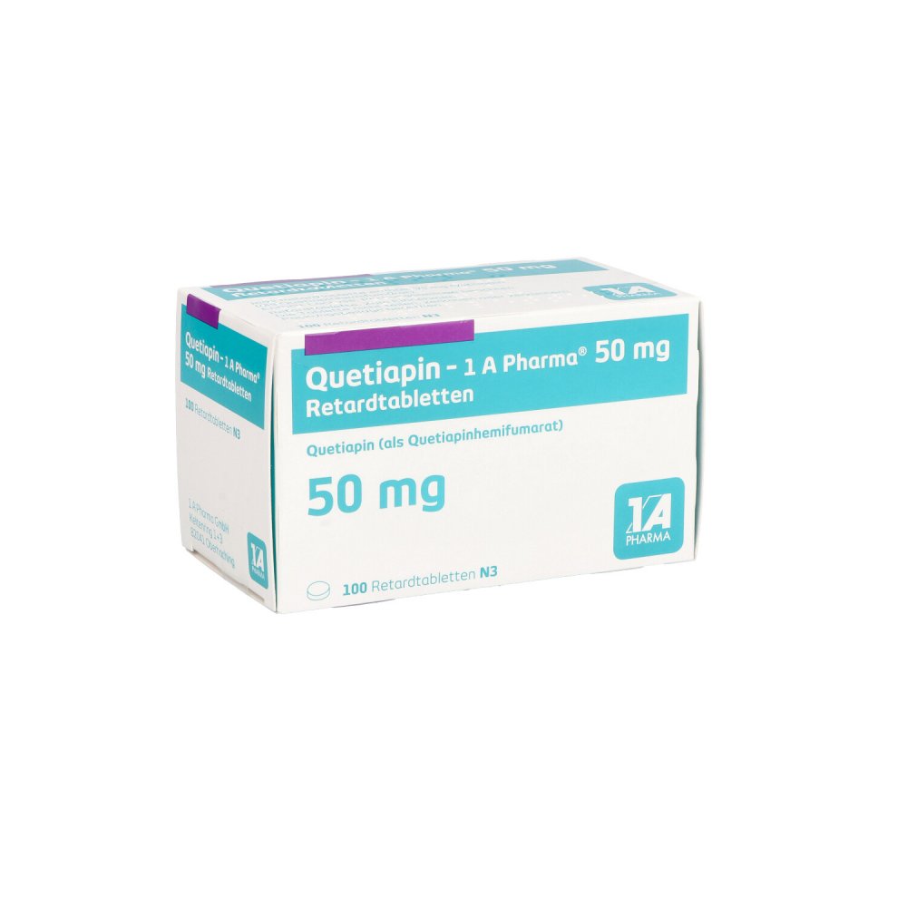 Das Produktfoto zeigt Quetiapin-1a Pharma 50 Mg Retardtabletten (100 stk) PZN 10071917